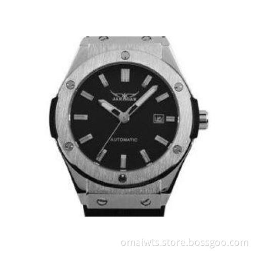 Round Rubber Sport Mens Automatic Watch Wrist , Silver Case